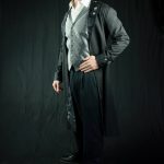 Black brocade and wool gothic Victorian coat
