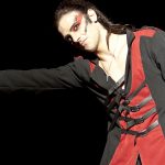 Red and black buckled men's gothic coat