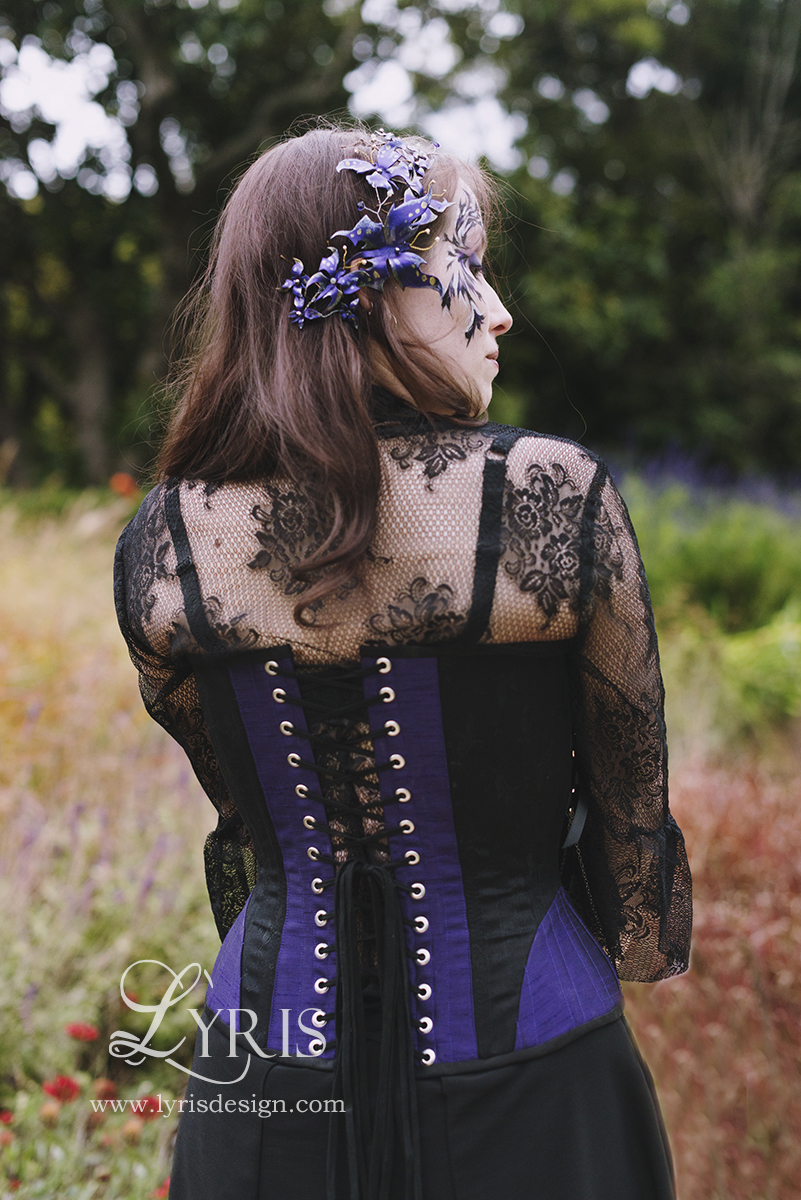 Black and purple gothic steampunk halter corset and butterfly skirt