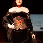 Red and black butterfly corset and velvet gown