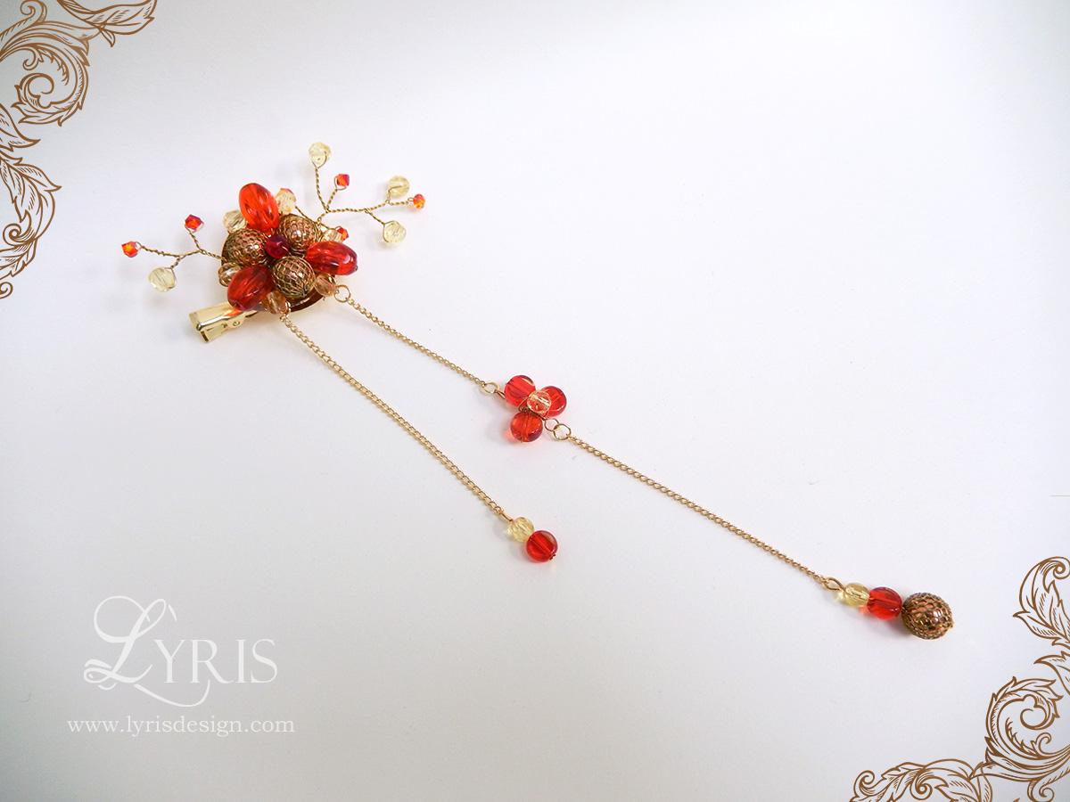 Fire red orange gold crystal hair clip