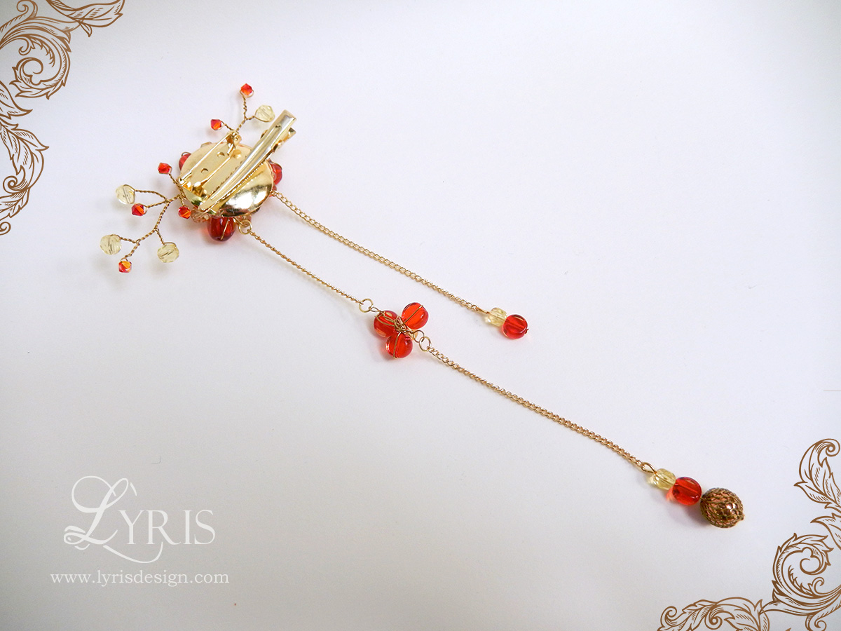 Fire red orange gold crystal hair clip