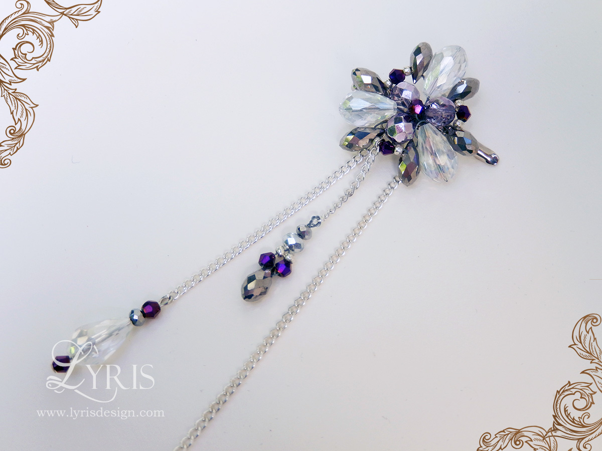 Silver AB and purple mauve crystal hair clip