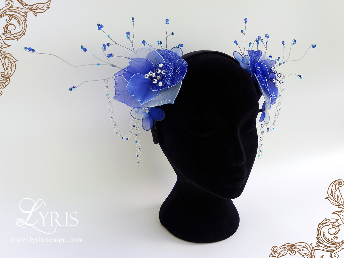 Azura blue and silver beaded flower headdress