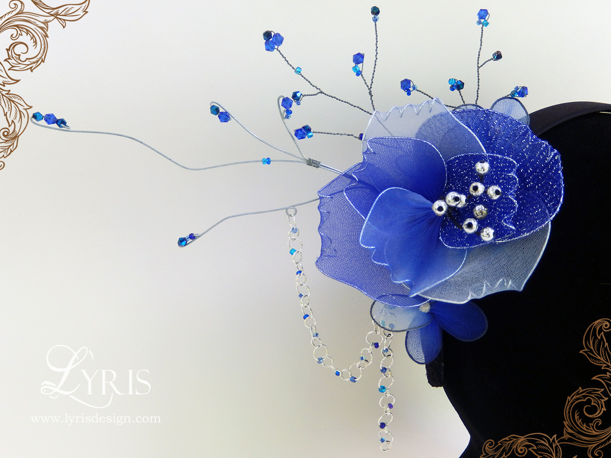 Azura blue and silver beaded flower headdress