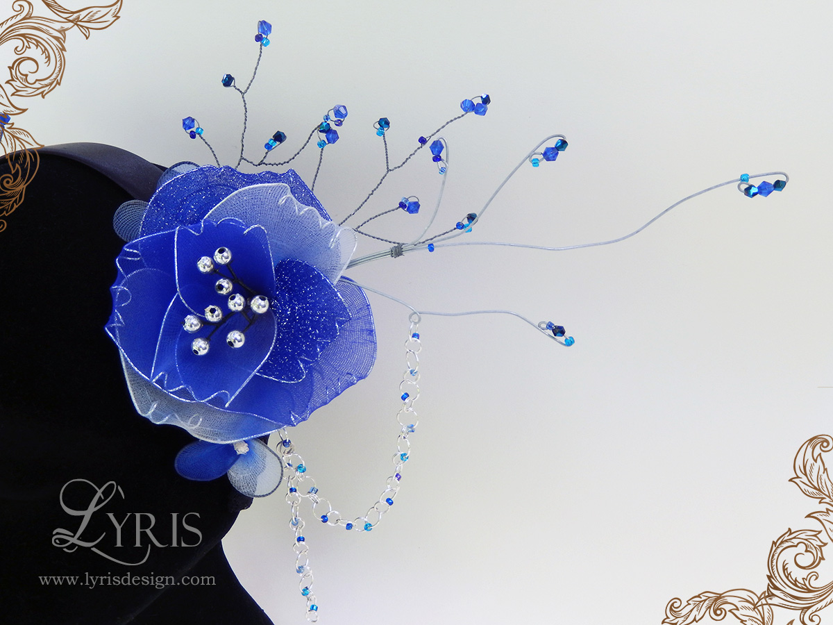 Azura blue and silver beaded flower headdress