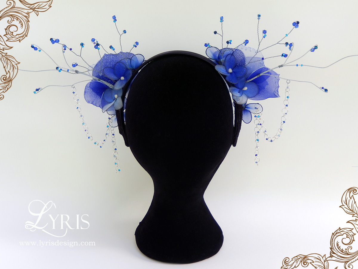 Azura blue and silver beaded flower headdress