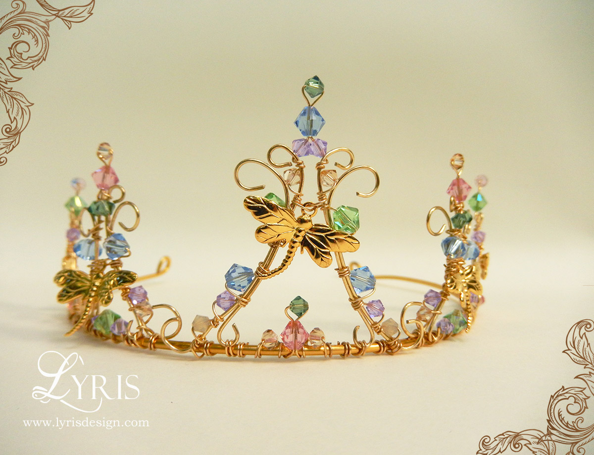 Dragonfly gold and crystal crown