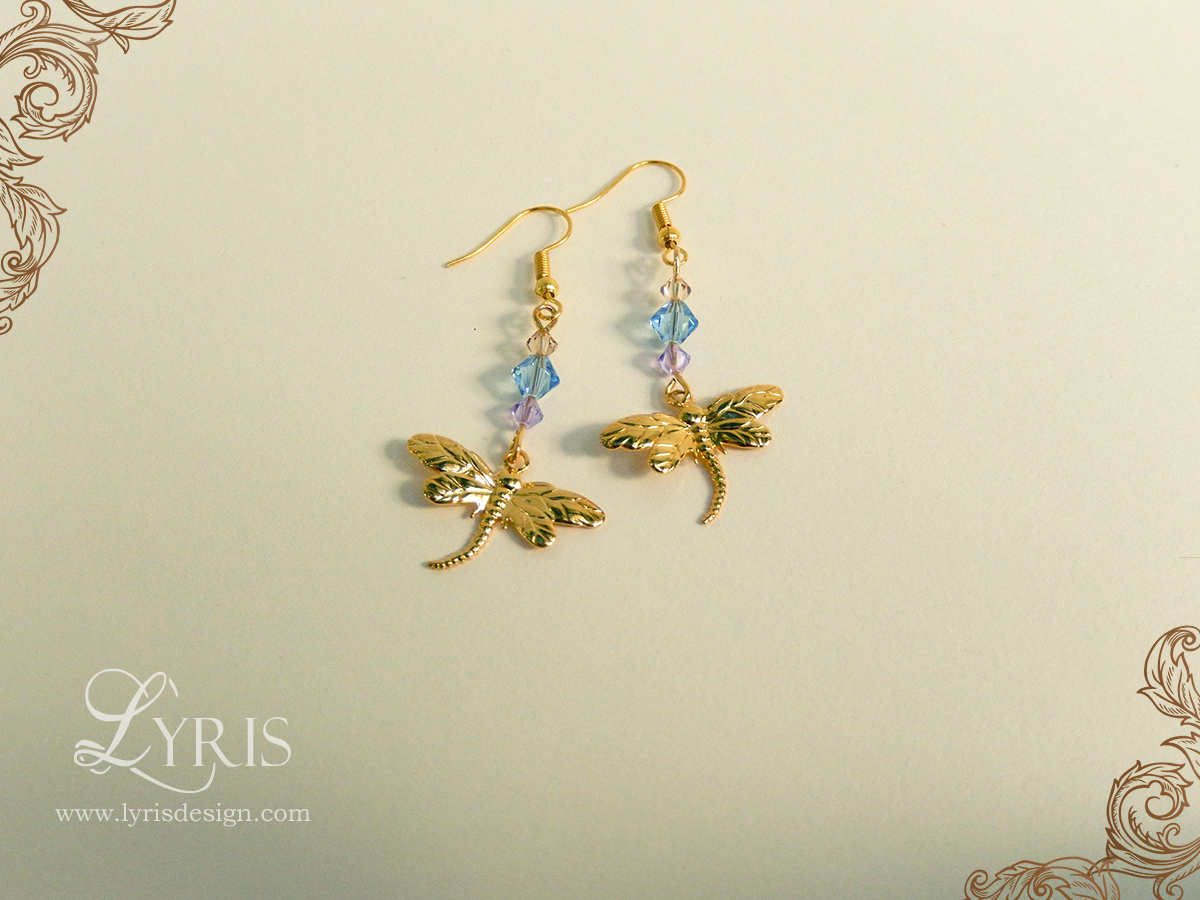 Dragonfly gold and crystal earrings