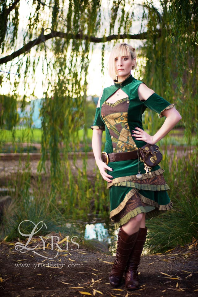 Heterodyne green and gold steampunk outfit
