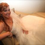 White corseted organza and crystal wedding gown