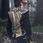 Gold silk and brown leather steampunk fantasy waistcoat