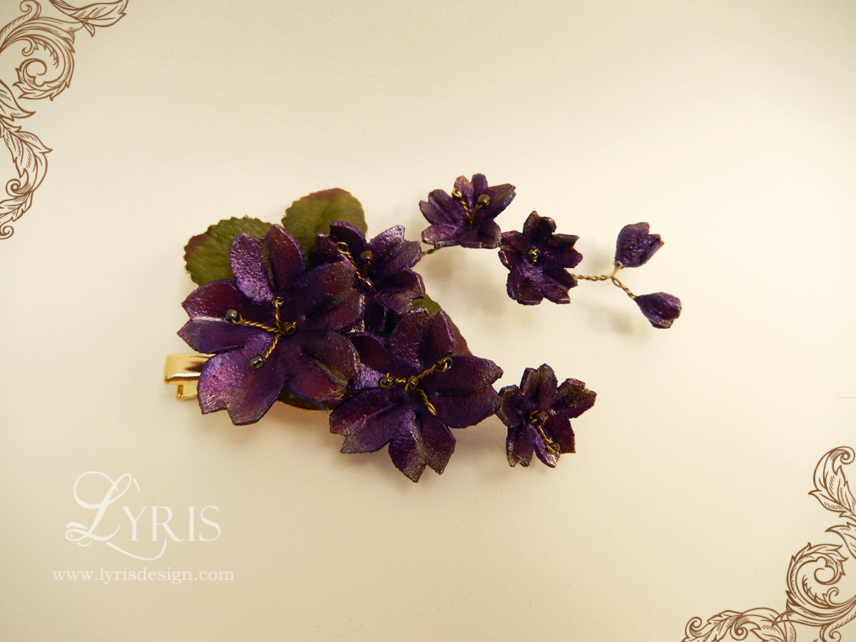 Burgundy flower hair clip