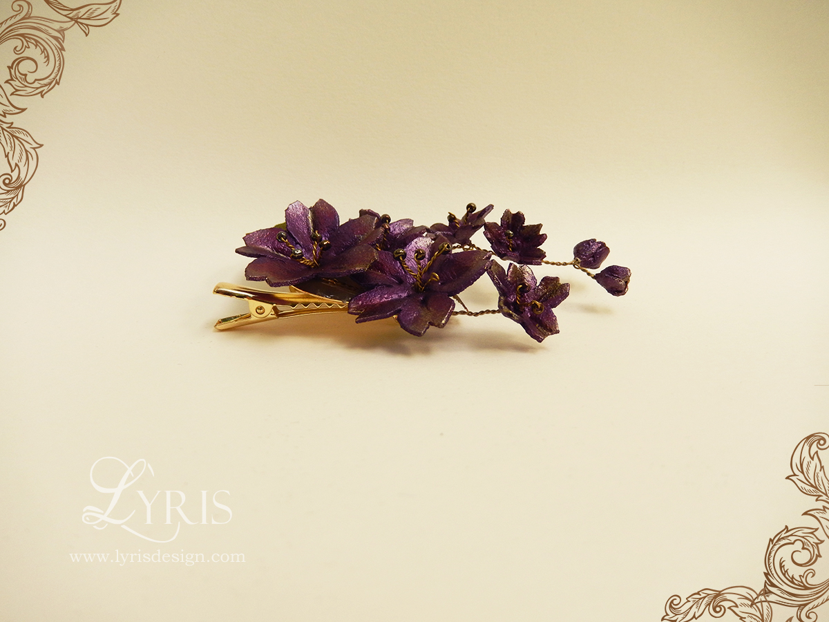 Burgundy flower hair clip
