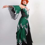 Serephina green silk corset with silver and black