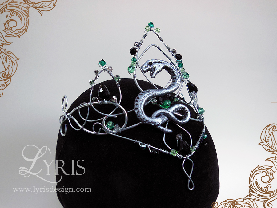 Silver green and black elven Slytherin snake crown