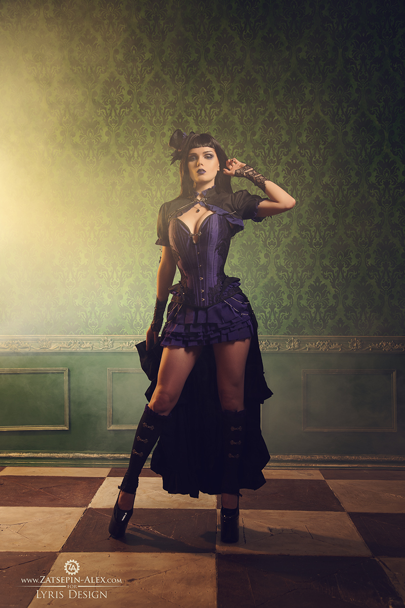 Elisanth gothic victorian steampunk purple black corset dress
