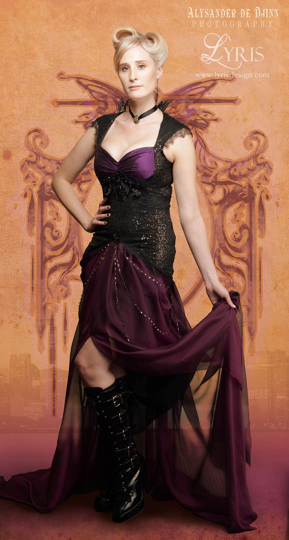 Black and purple gothic couture gown
