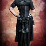 Black and silver corset and burlesque bustled gown