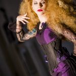 Purple and black corset and fishtail gown