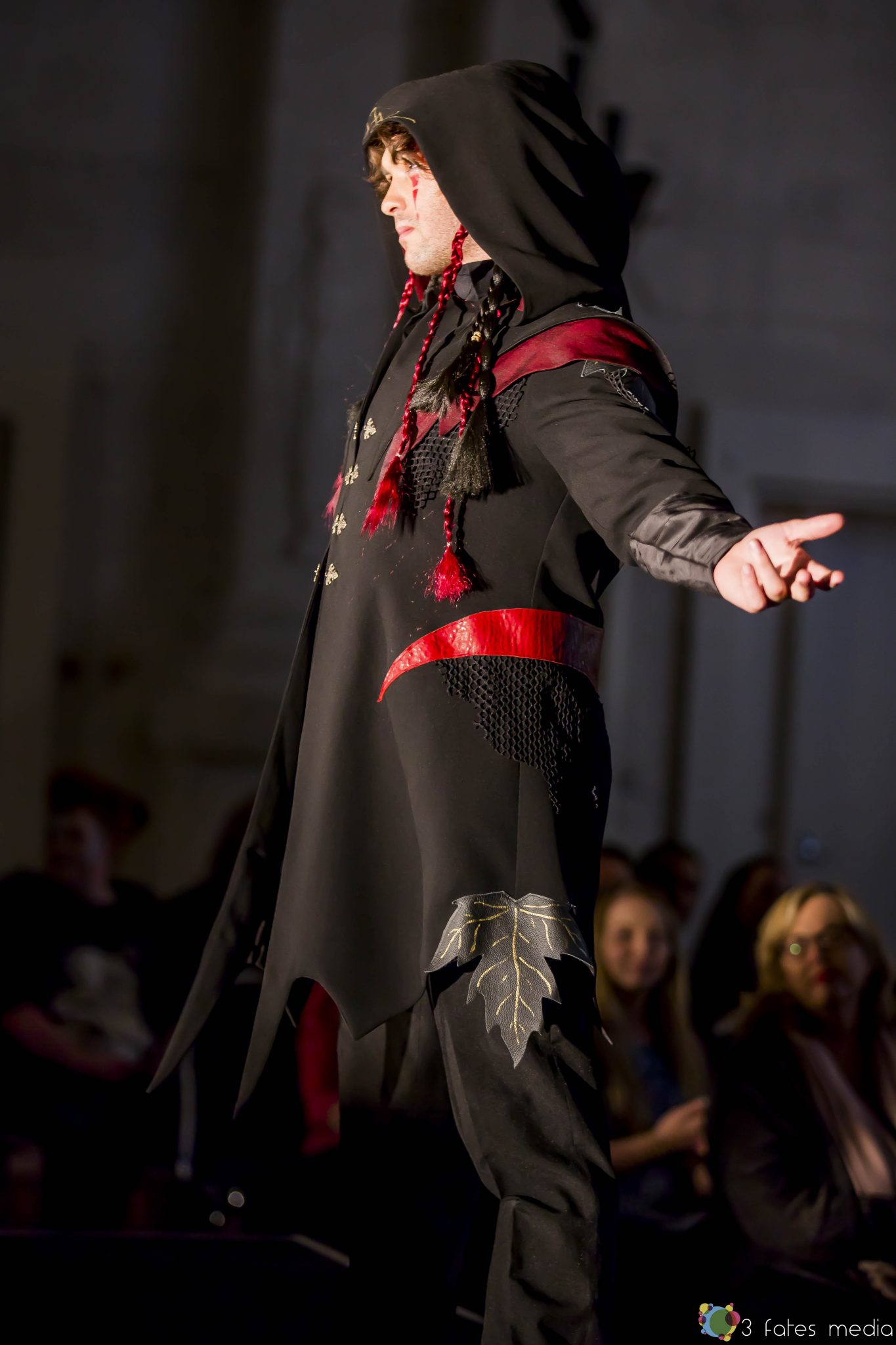 Red and black elven coat with leather leaves