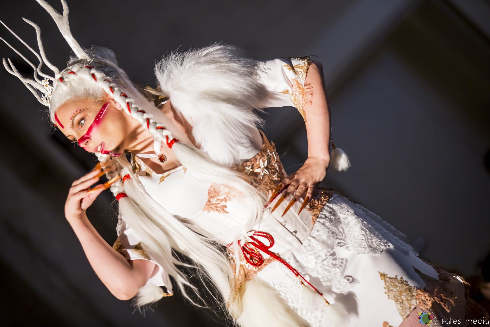 White kitsune fox druid tribal dress and corset
