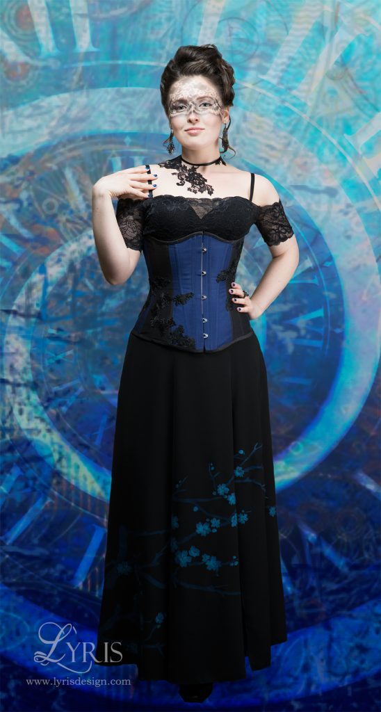 Vivien blue and black underbust corset and cherry blossom skirt