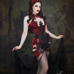 Morgana red black lace dress and corset with lilies