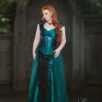 Jade silk corset and gown with dragon scales and beading