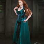 Jade silk corset and gown with dragon scales and beading