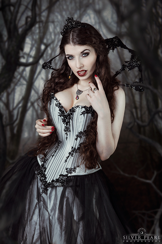 Silver and black beaded gothic vampire corset