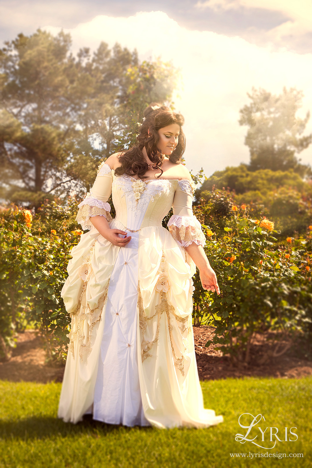 Gold white rococco beauty belle wedding dress